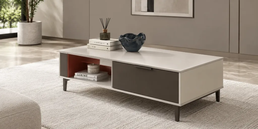 Eyfel Rectangular Coffee Table with Open Shelf and Drawer