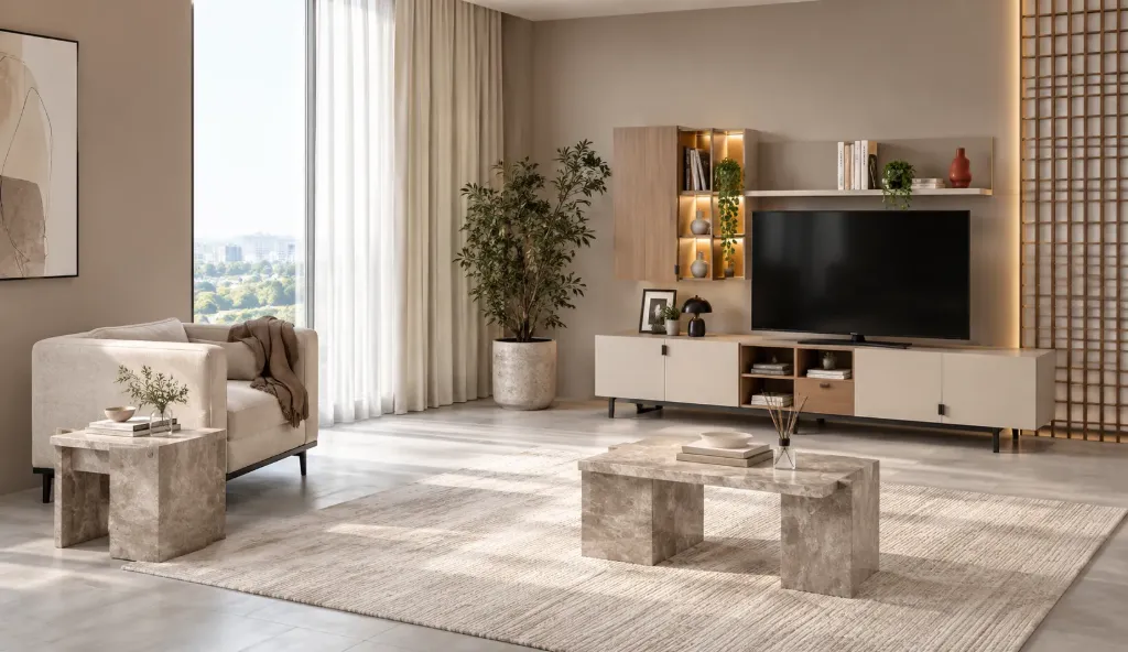 Amore Sandstone Entertainment Set with TV Units, Coffee Table and Side Table