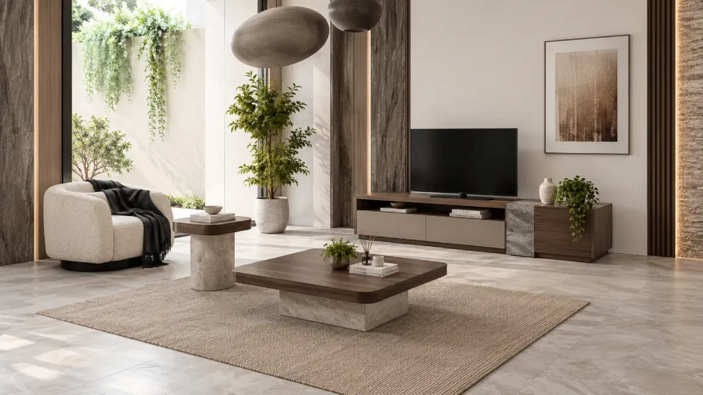 Ensemble de divertissement Avrasya Arkansas avec meuble TV, table basse et table d'appoint