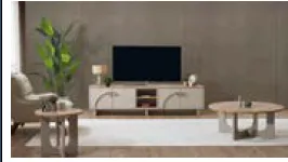 Ensemble de divertissement Rena en grès avec meuble TV, table basse et table d'appoint