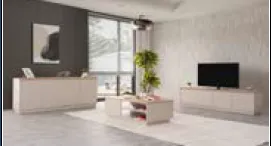 Ensemble de divertissement Panama en grès avec table basse, consoles et meuble TV