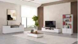 ARUS White Massa Entertainment Set with TV Stand, Coffee Table, Bookcase and Console