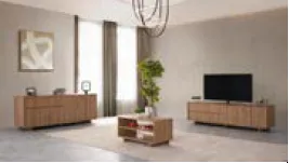 Ensemble de divertissement Vien Cadiz avec console 3 portes, miroir, table basse et meuble TV