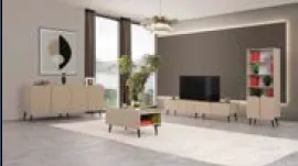 Seul Dafne Entertainment Set with Bookcase, Console, Coffee Table and TV Stand
