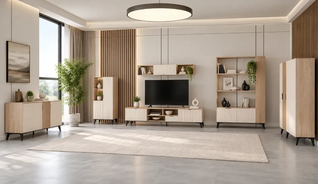 Ensemble de divertissement Laris Cadiz avec meuble TV et bibliothèque