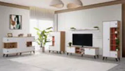 Alanya Klimt White Entertainment Set with Console, TV Stand and Bookcase