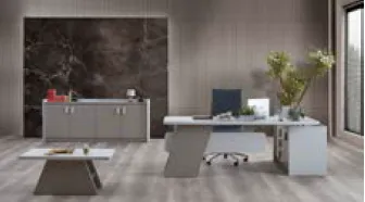Etna Ash Grey and Light Grey Office Table, Cabinet and Coffee Table Set