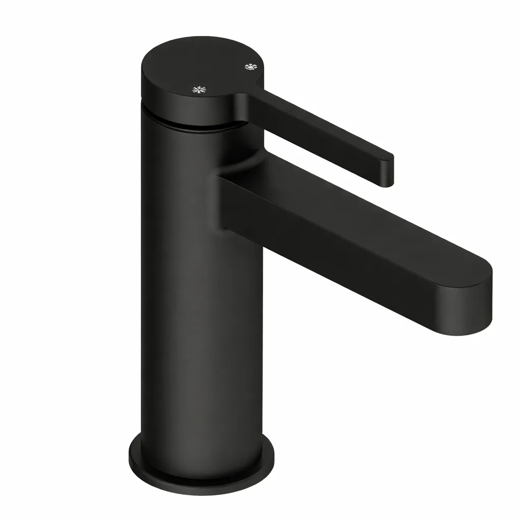 [MLB165-S] Robinet de lavabo à levier unique Gildo noir monté sur plage avec bec plat