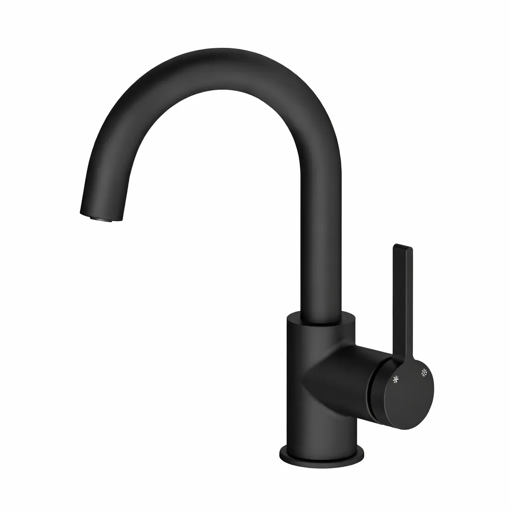 [MTL165-S] Robinet monobloc Gildo noir à bec col de cygne avec poignée latérale