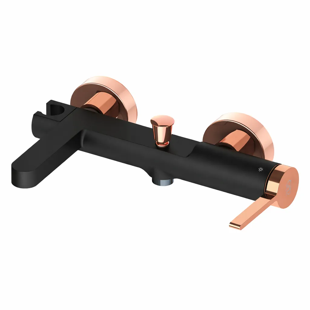 [MBB165-S-R] Robinet de salle de bain mural Gildo noir et or rose avec levier unique