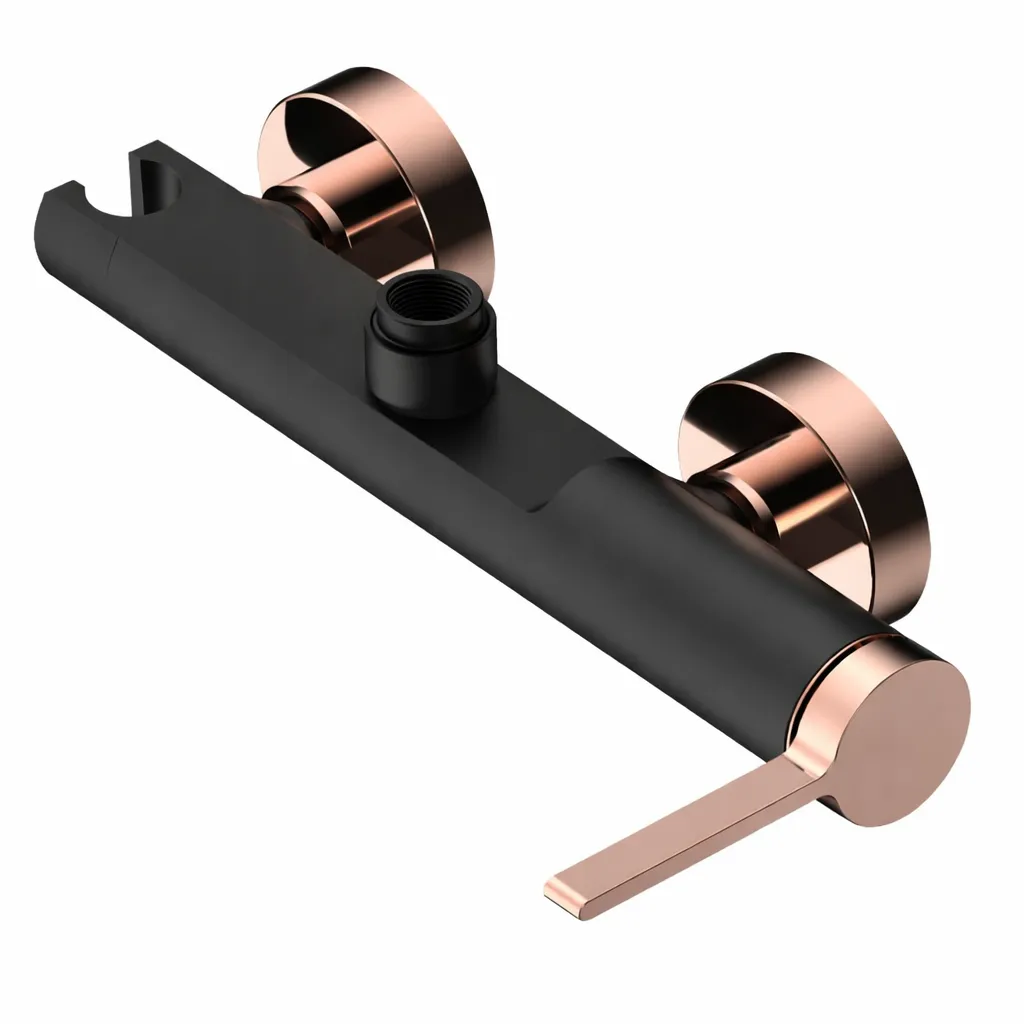 [MDU165-S-R] Gildo Robinet de Douche Mural Noir et Or Rose avec Raccord Supérieur