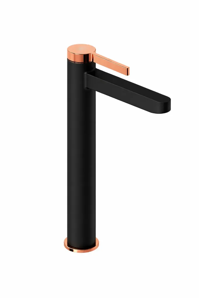 [MSL165-S-R] Robinet de lavabo haut Gildo aspect noir et cuivre avec levier unique