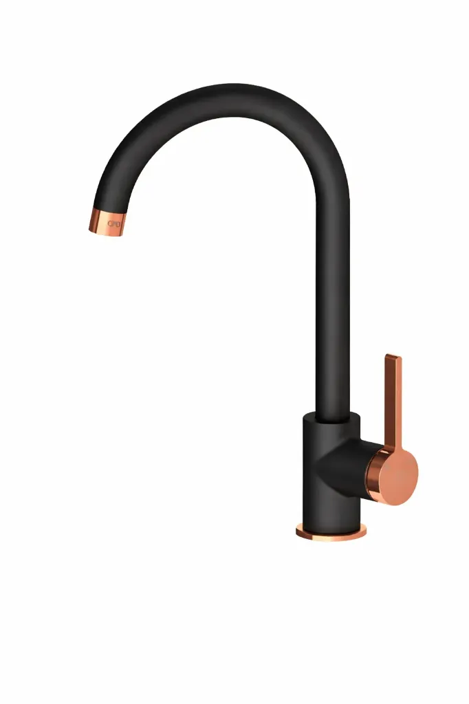 Gildo Black and Copper-Tone High-Arc Monoblock Wash Basin Faucet with Single Lever