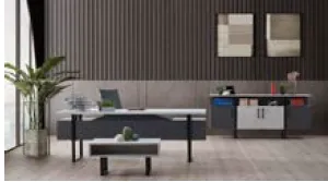 Athen Retro Stone Anthracite Office Furniture Set with Table, Cabinet and Coffee Table