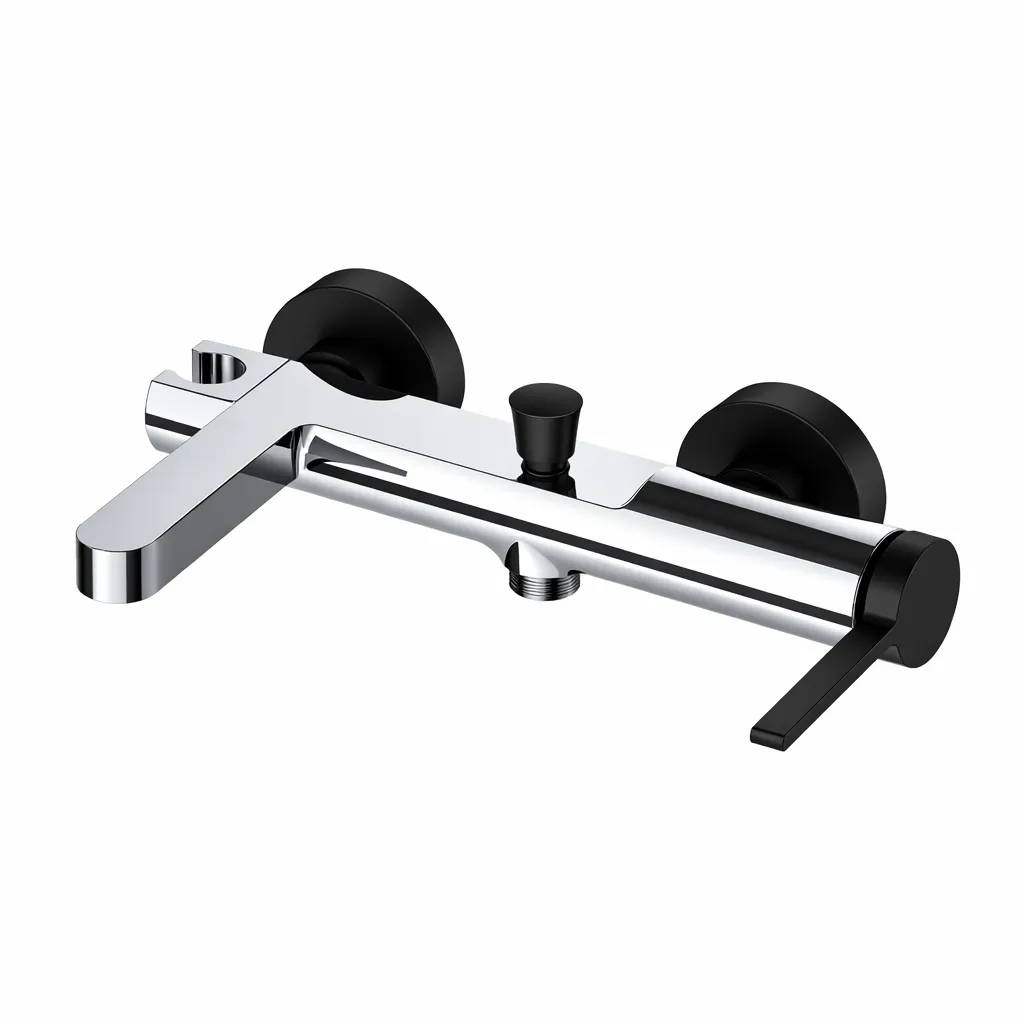 [MBB165-K-S] Gildo Chrome-Look and Black Wall-Mounted Bathroom Faucet with Flat Spout
