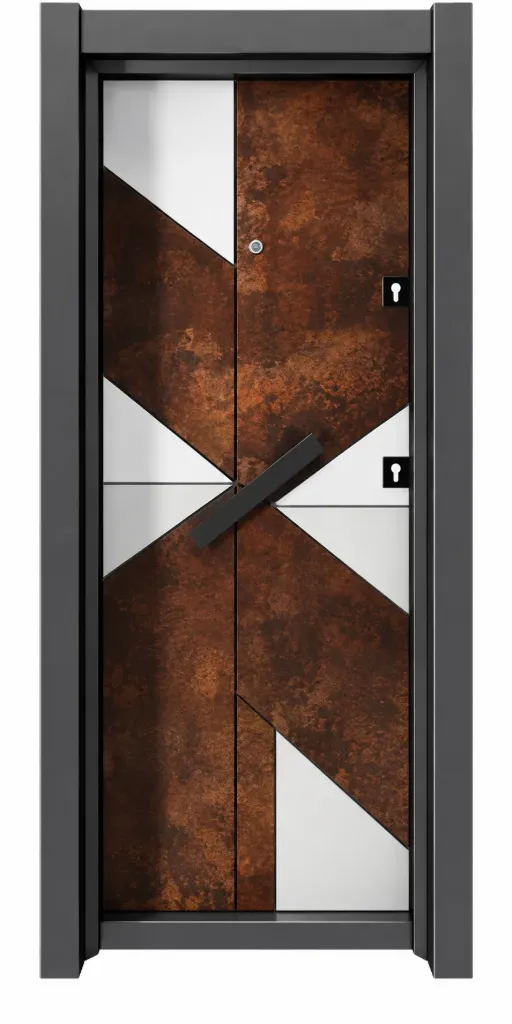Porte extérieure géométrique Laminox série marron et blanc