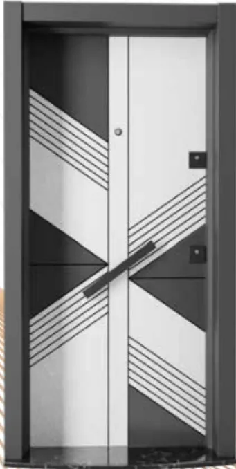 Porte extérieure géométrique noire et blanche série Laminox