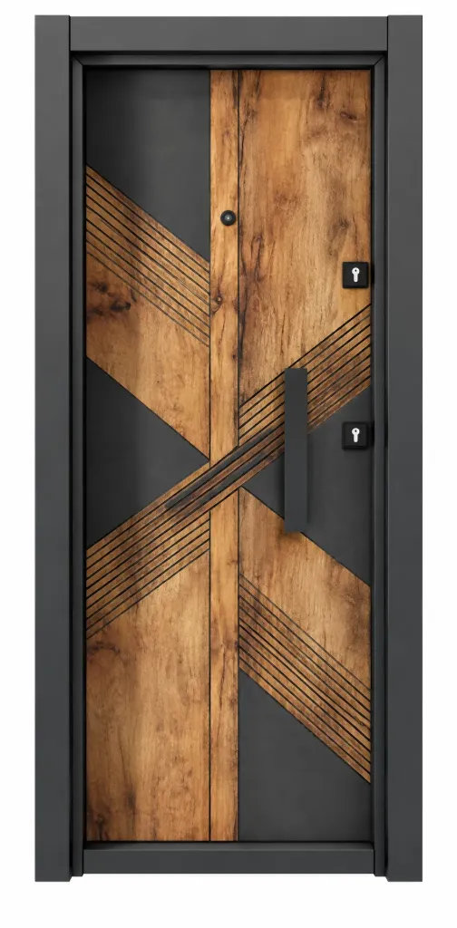 Laminox Series Geometric Wood-Look Exterior Door