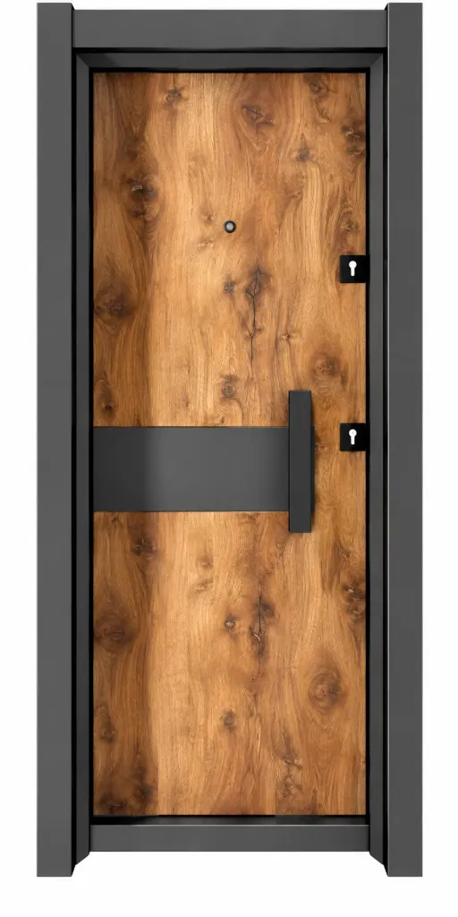 Laminox Series Brown Wood-Effect Exterior Door with Dark Frame