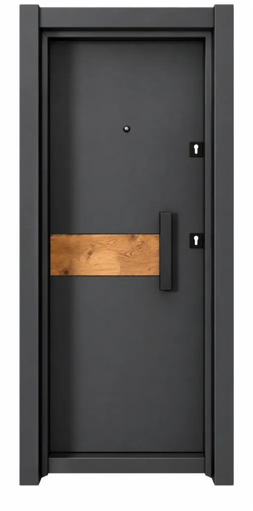 Porte extérieure Laminox Série Gris Foncé avec Panneau d'Accent Aspect Bois