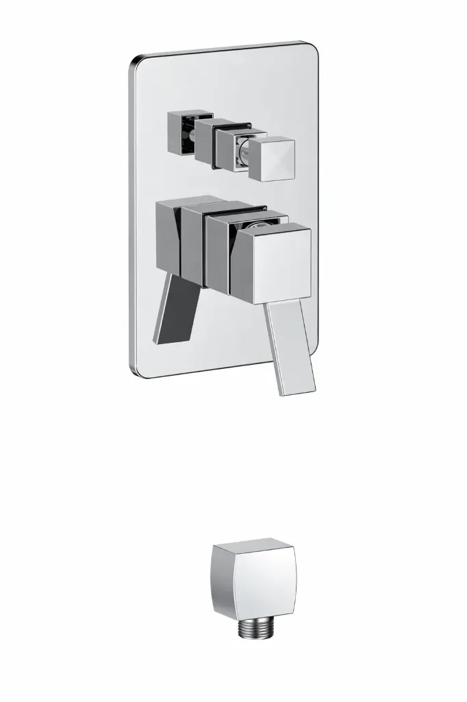 [MKB135] Robinet mural encastré Tulio aspect chrome avec commandes carrées