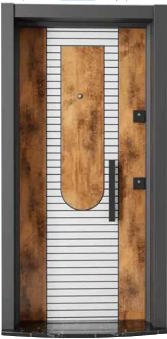 Laminox Series Exterior Door with Wood-Look Panels and Horizontal Slat Design