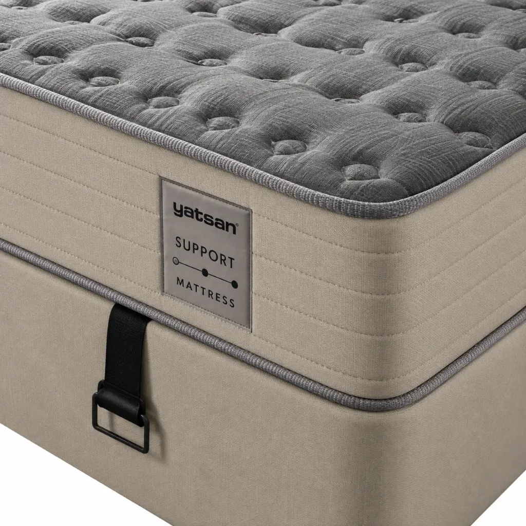 Matelas Segura gris capitonné avec panneau latéral beige