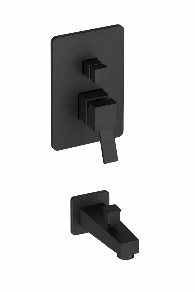 [MCA135-S] Robinet de salle de bain encastré Tulio noir avec diverteur 3 voies et sortie de douche