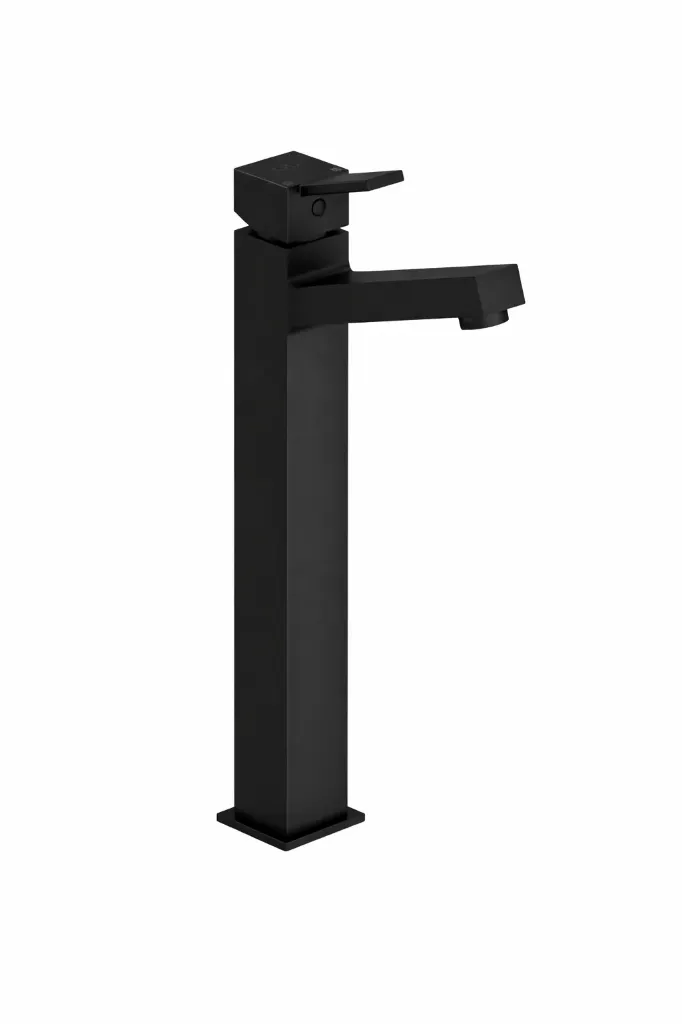 [MSL135-S] Robinet de lavabo sur plan Tulio noir carré haut avec levier unique