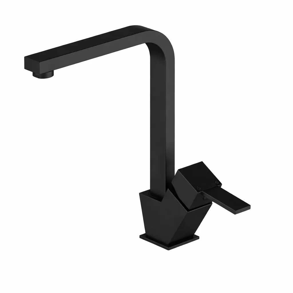 [MTE135-S] Robinet de lavabo monobloc Tulio noir à bec haut en L avec levier unique