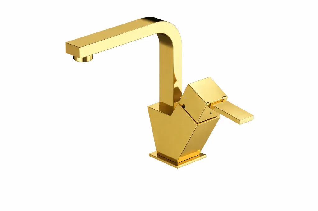 Tulio Gold Angular Monoblock Wash Basin Faucet with Single Lever