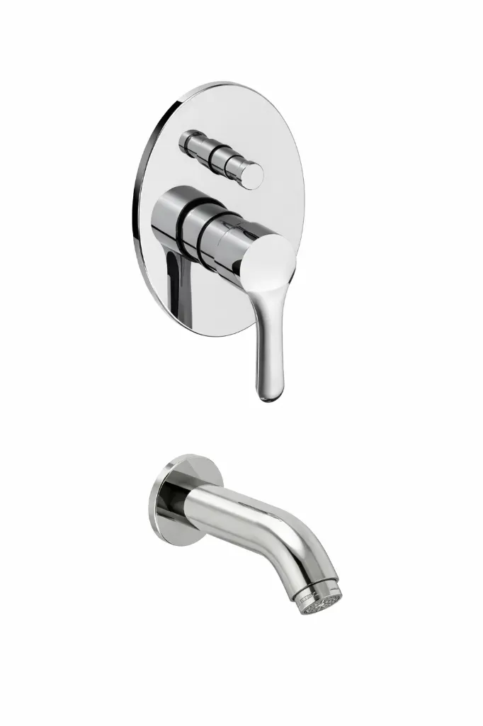 [MAB75] Felis Chrome-Look Wall-Mounted Concealed Bathroom Faucet with Single Lever and Curved Spout