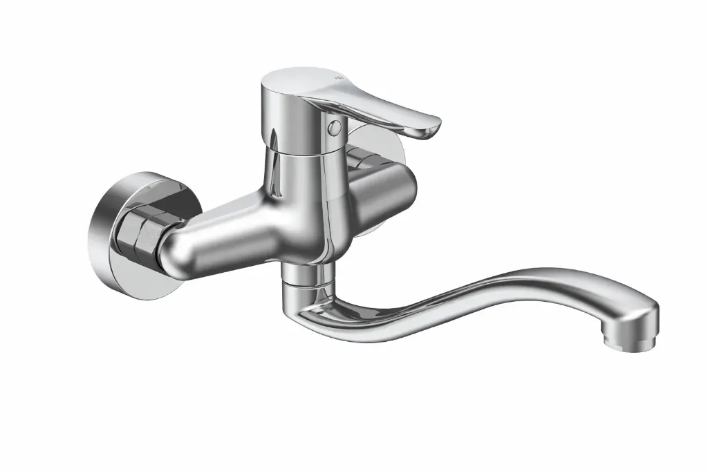 [MAE75] Felis Chrome-Look Wall-Mounted Sink Faucet with Single Lever and Curved Spout