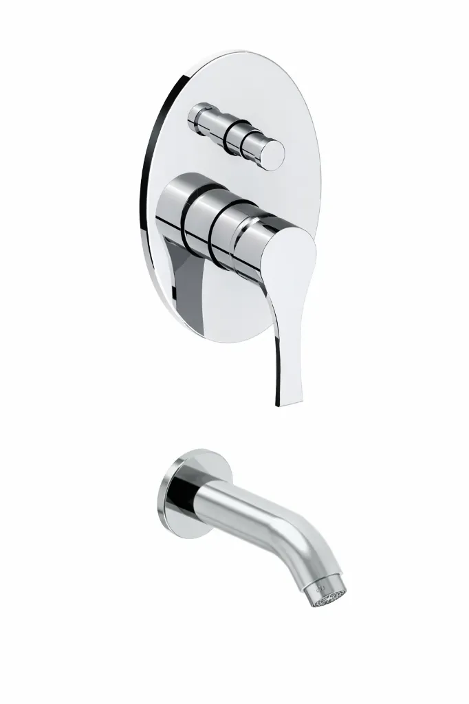 [MAB65-C] Robinet de salle de bain mural encastré Atros aspect chrome avec démarrage à froid, levier unique et bec courbé