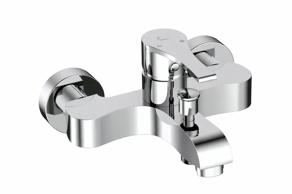 [MBB65] Robinet de salle de bain Atros à fixation murale aspect argenté avec levier unique et bec de baignoire