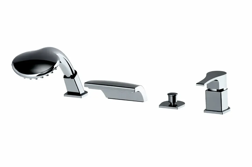 [MAK66] Ensemble de robinet de baignoire encastré Atros aspect chrome 4 trous avec douchette