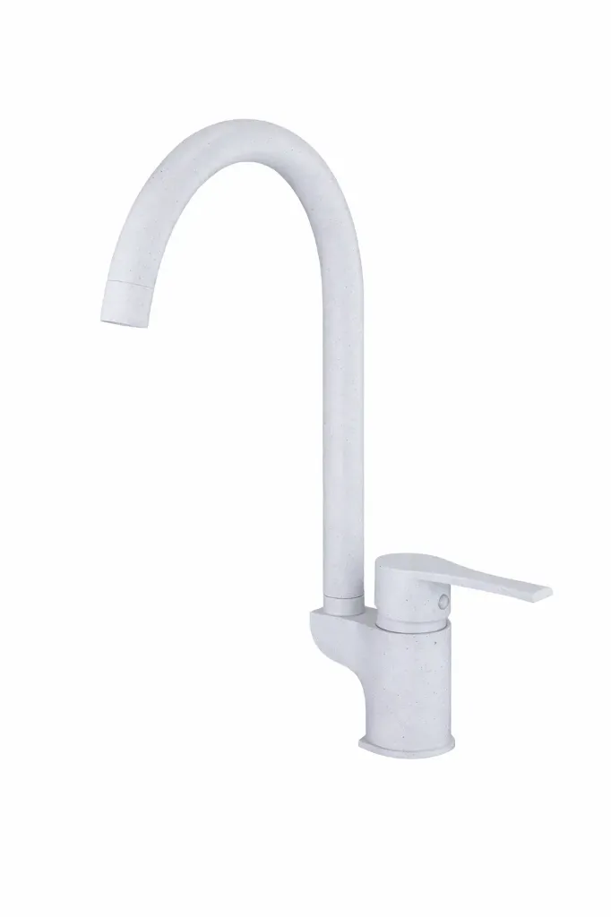 [MTE65-BG] Robinet Monobloc Atros Blanc Tacheté à Bec Haut avec Levier Unique