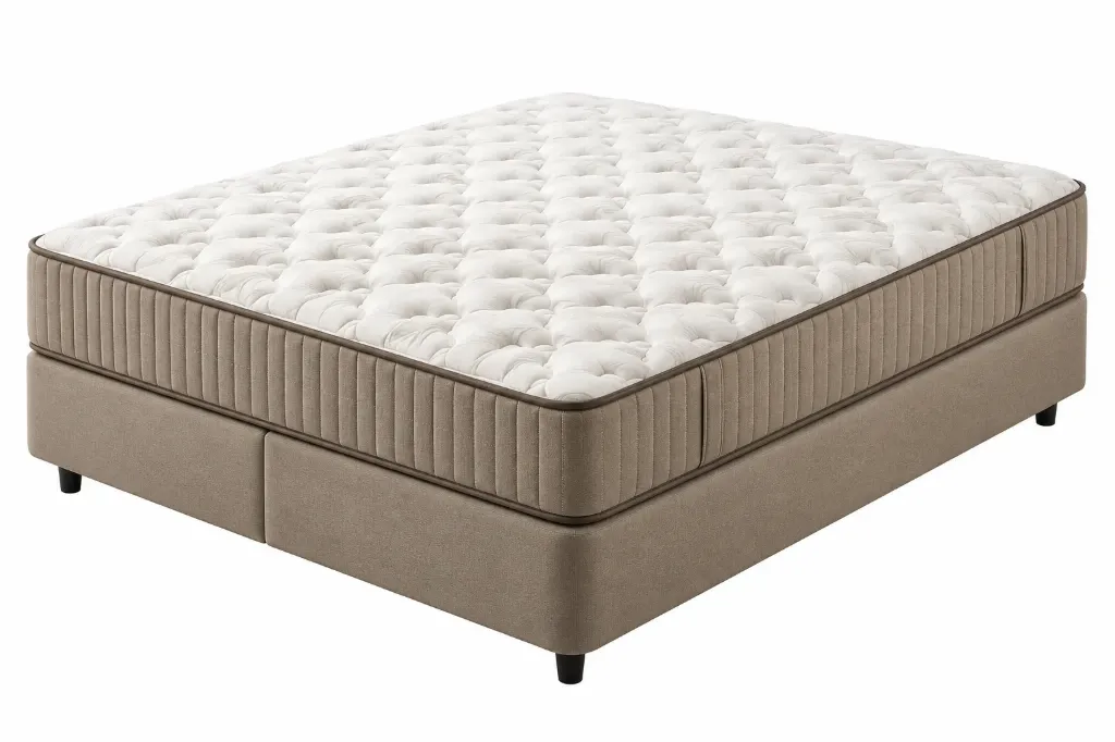 Reus Beige Bed Base with Vertical Panel Detailing (120x200)