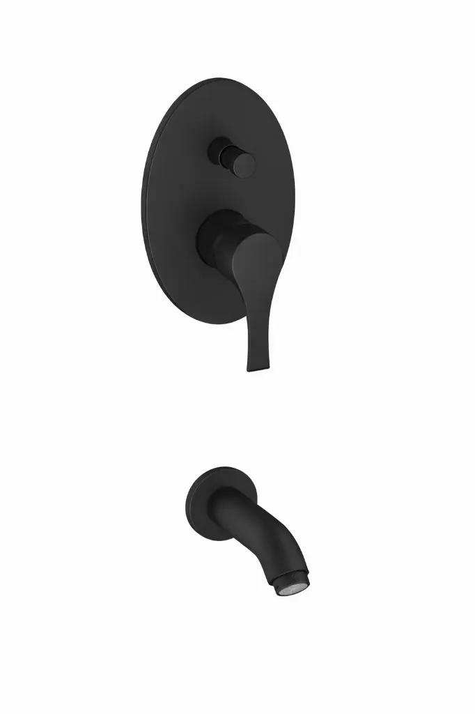 Atros Cold-Start Black Concealed Wall-Mounted Bathroom Faucet with Curved Spout