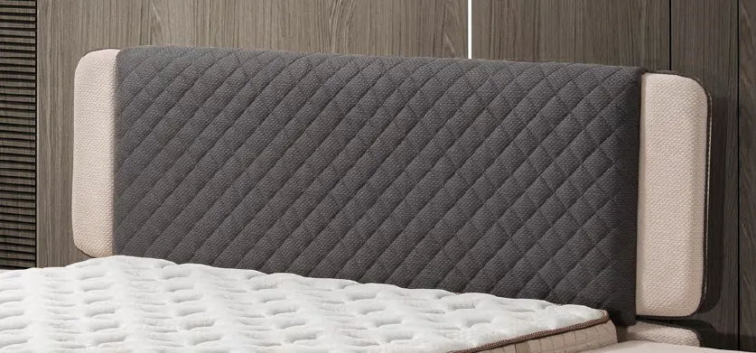 Tête de lit matelassée grise Élégance avec panneaux latéraux beiges