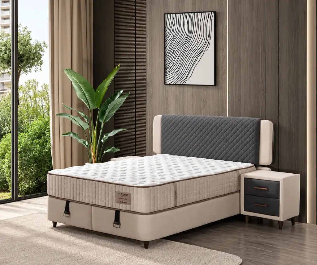 Elegance Upholstered-Look Bedset with Mattress Base and Quilted Headboard (120x200)