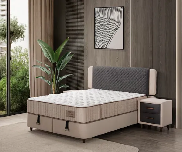 Elegance Upholstered-Look Bedset with Mattress Base and Quilted Headboard (120x200)