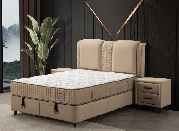Reus Beige Upholstered Bedset with Mattress, Base and Panel Headboard