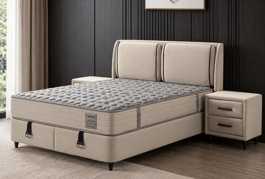 Ensemble Lit Segura Beige avec Matelas, Sommier et Tête de Lit (120x200)
