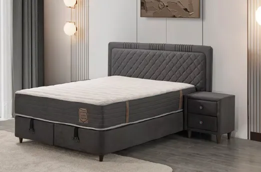Active Dark Grey Bedset with Mattress, Base and Diagonal Pattern Headboard (120x200)