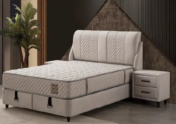Ensemble de lit Energy beige clair matelassé avec sommier et tête de lit (120x200)