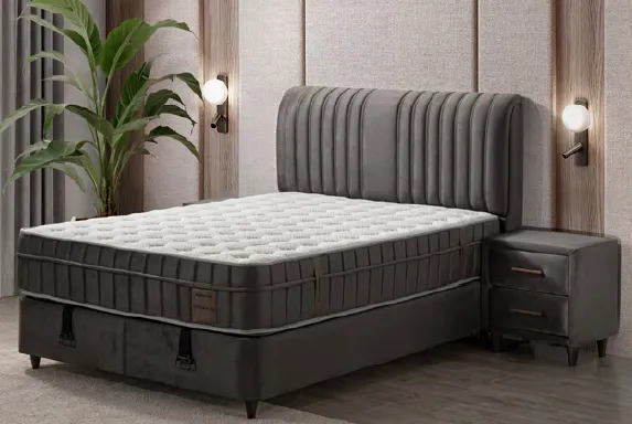 Thermolite Dark Grey Bedset with Mattress Base and Channel Headboard (120x200)