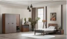 Debre Youngroom Massa Granite Furniture Set with 3-Door Wardrobe and Bedstead