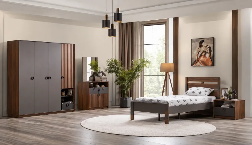 Ensemble de meubles Debre Youngroom Massa Granite avec armoire 3 portes et cadre de lit