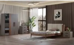 Ensemble de mobilier chambre Tiran Young Amalfi Granite avec armoire 3 portes et lit 90 x 190